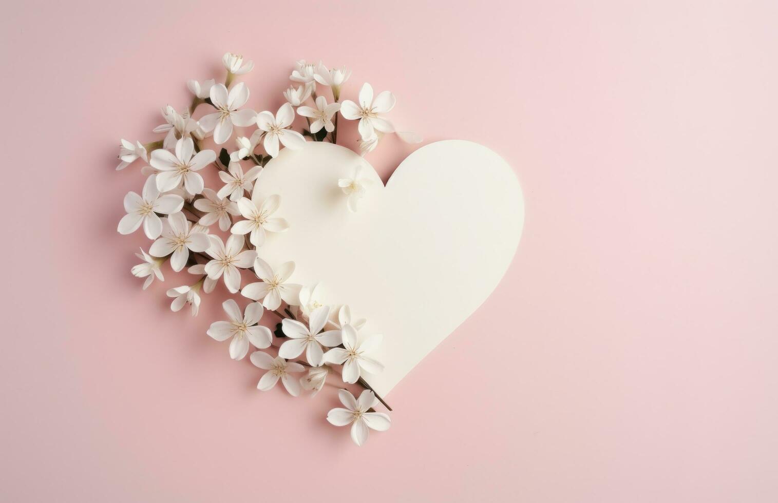 ai generado un rosado corazón cortar fuera de el tarjeta con flores dentro foto