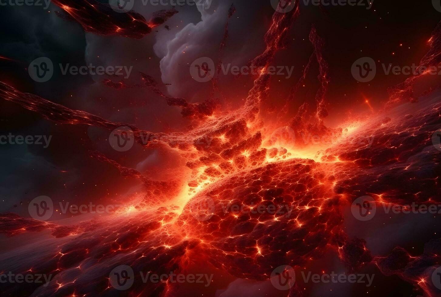 AI generated Close-up of molten lava flowing from a volcano photo