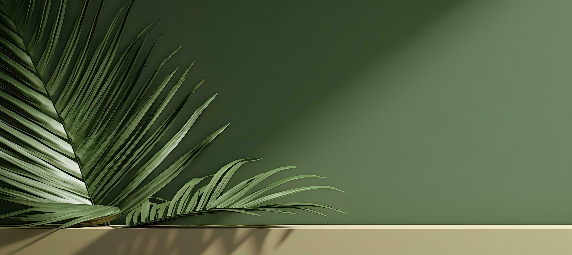 AI generated Tropical palm leaves podium banner on green background with palm leaf shadow. Suitable for display product photo