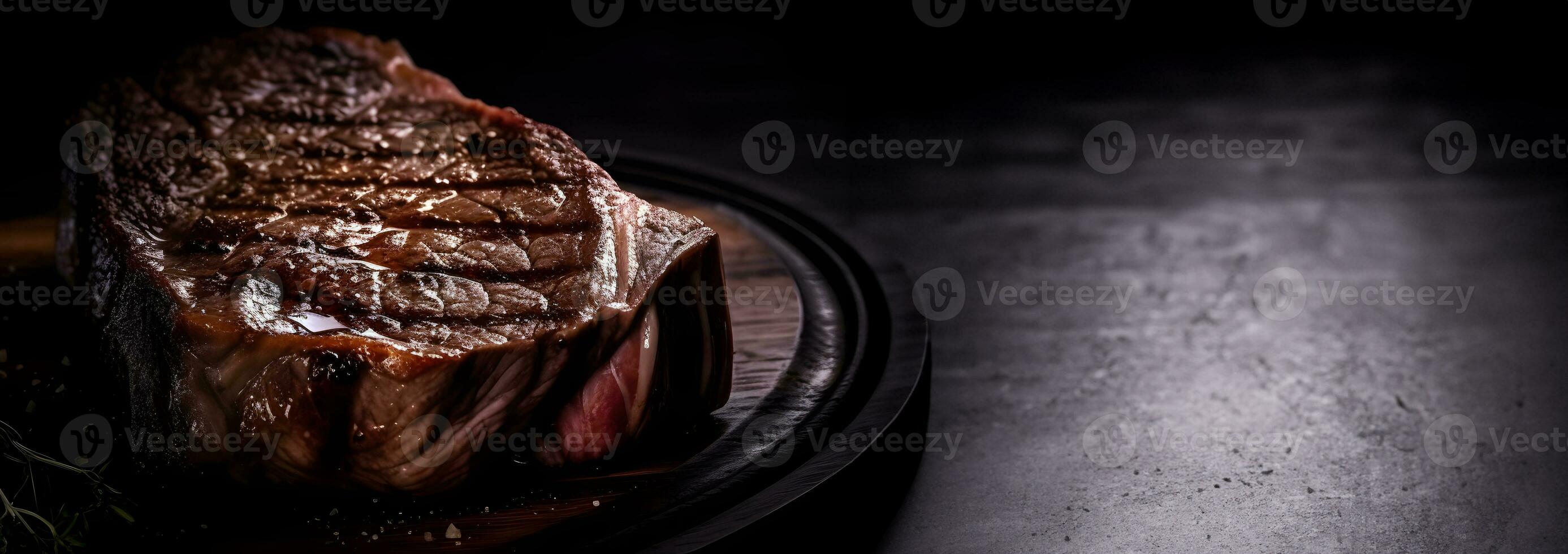 AI generated A steak on a cutting board with herbs and spices photo