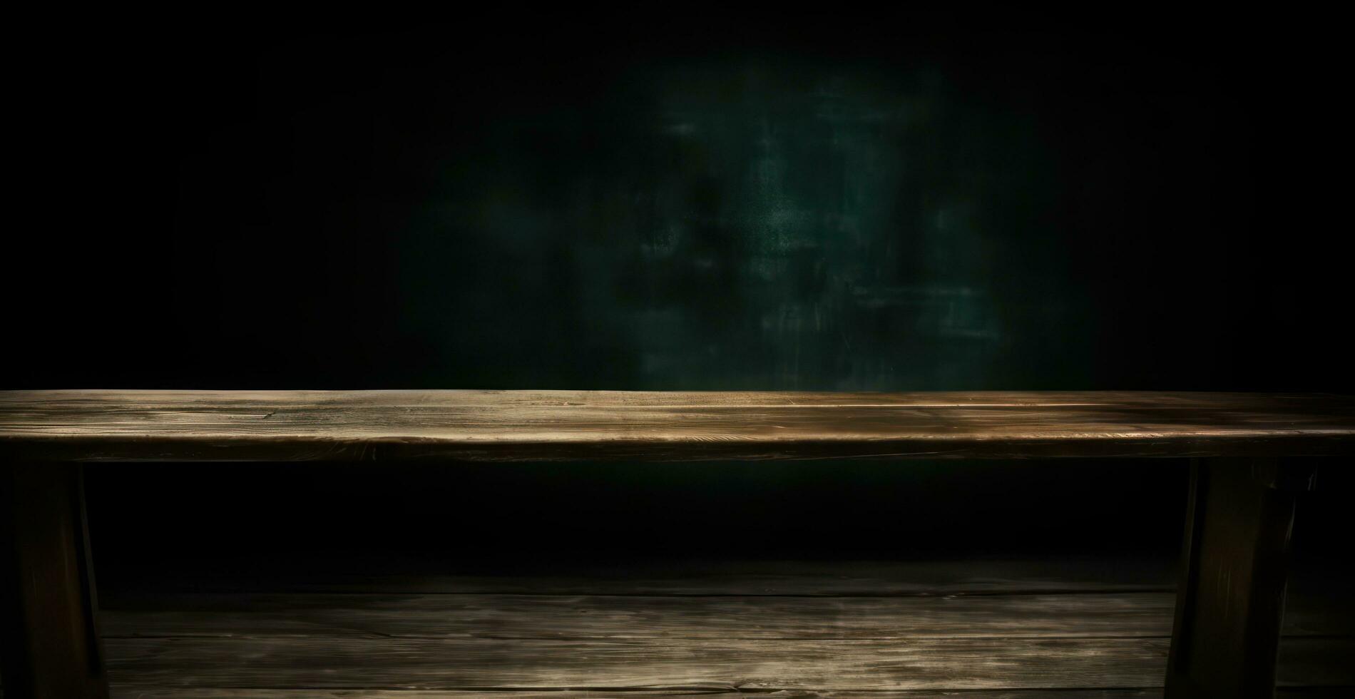 AI generated Empty wooden background with brick wall and neon lights. Brick walls, neon signs and lamps photo