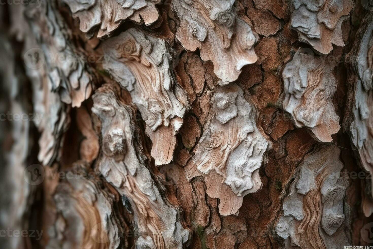 AI generated textured background of old pine wood, with large elements of bark and the resin drips photo