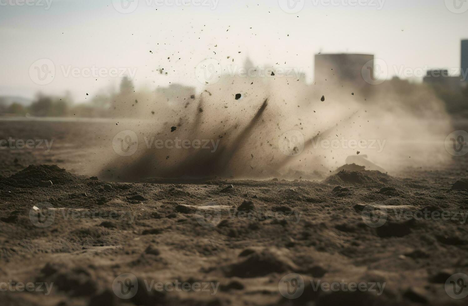 AI generated dirt fly after motocross roaring by photo