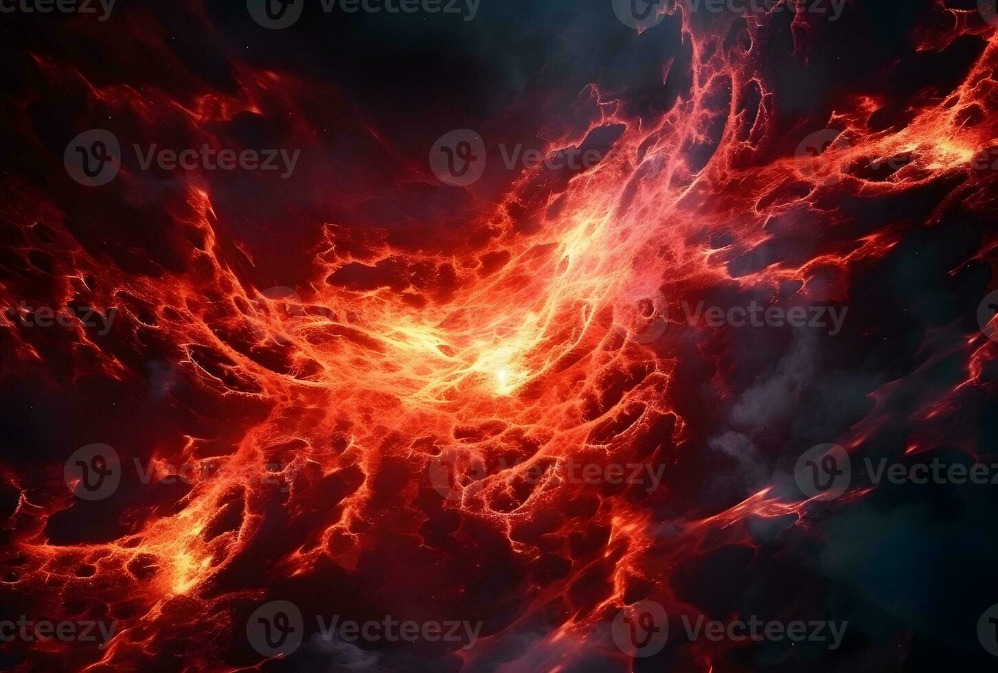 AI generated Close-up of molten lava flowing from a volcano photo