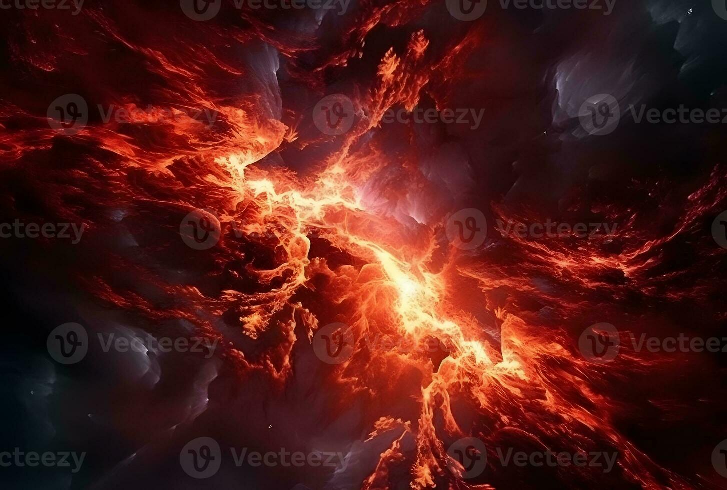 AI generated Close-up of molten lava flowing from a volcano photo