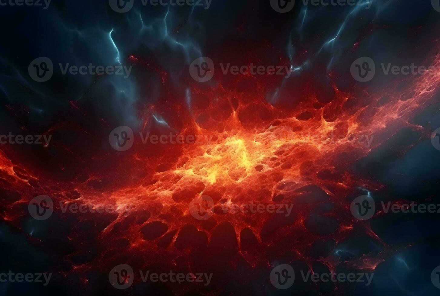 AI generated Close-up of molten lava flowing from a volcano photo