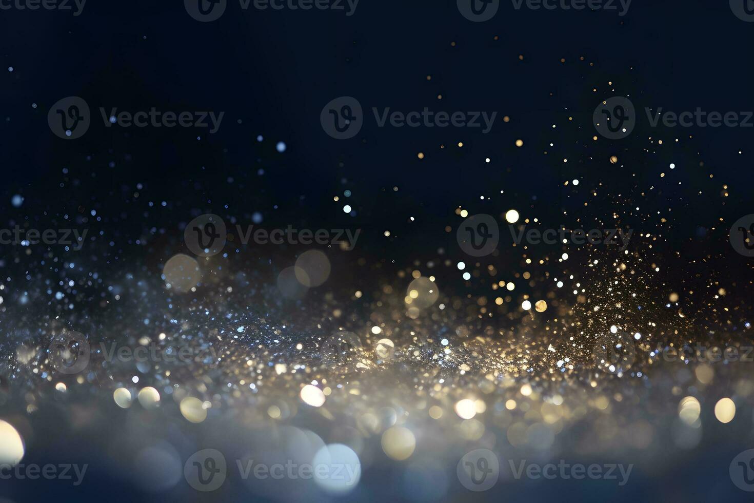 AI generated Blurred background with bokeh. Glitter Gold and Happy New Year greeting card. Abstract of Bright and sparkling bokeh background. photo