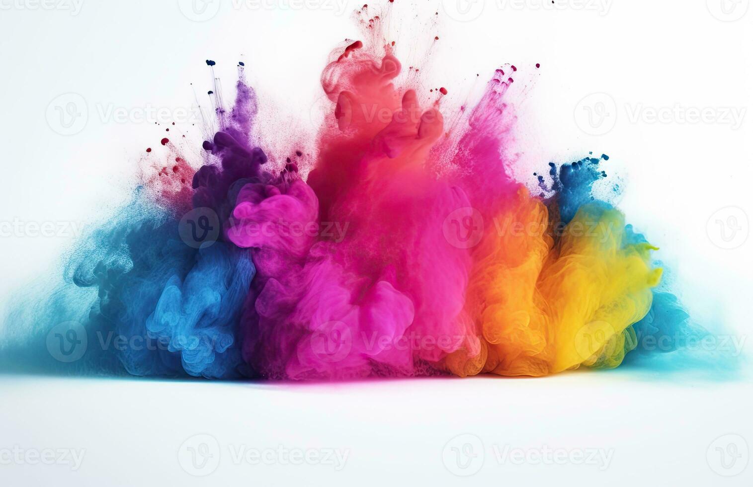 AI generated abstract multicolored powder splatted on white background photo