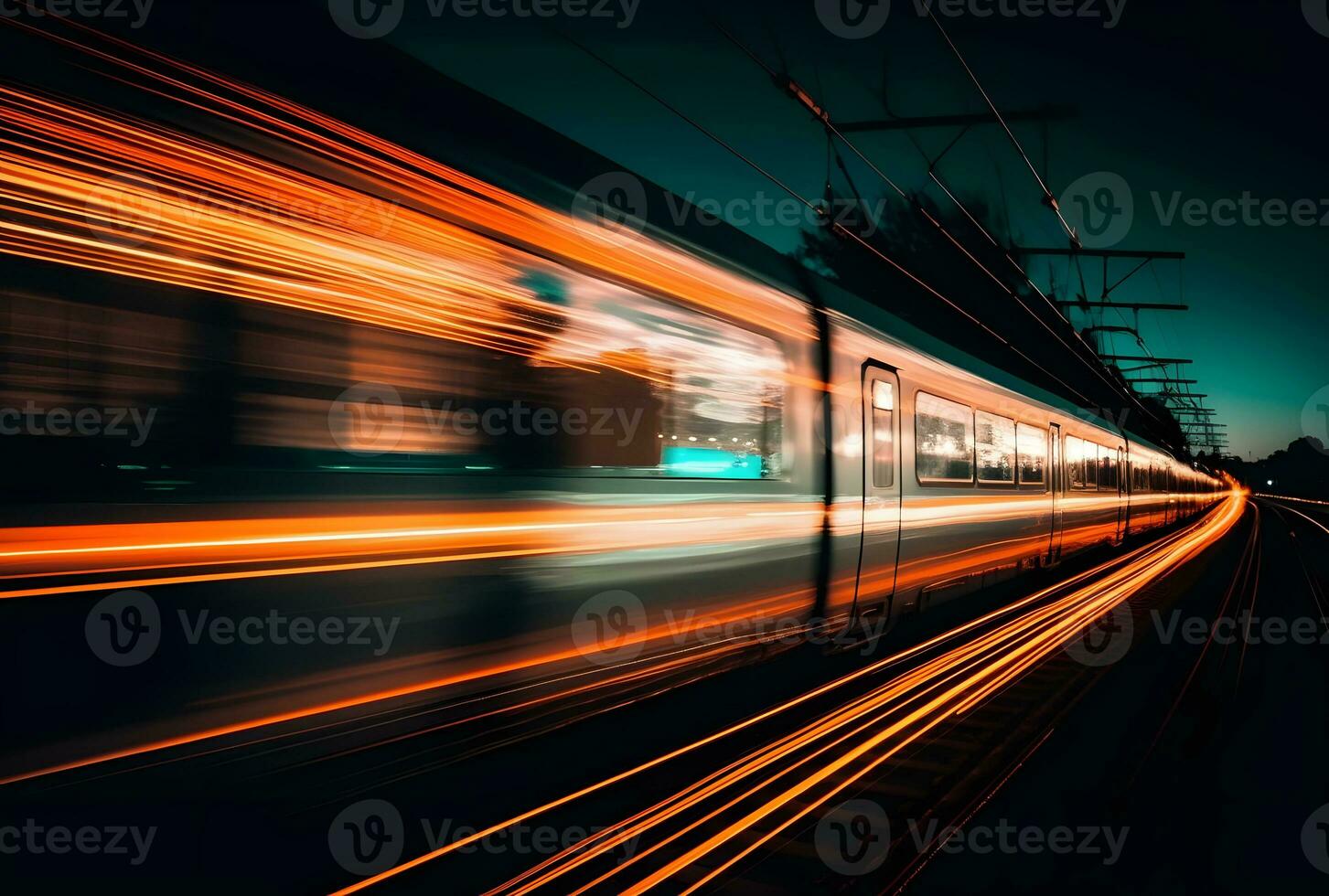 AI generated A beautiful long exposure of a train passing by at the underground station photo