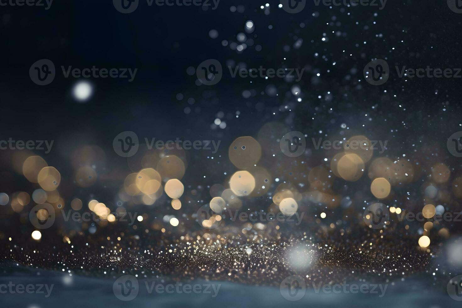 AI generated Blurred background with bokeh. Glitter Gold and Happy New Year greeting card. Abstract of Bright and sparkling bokeh background. photo