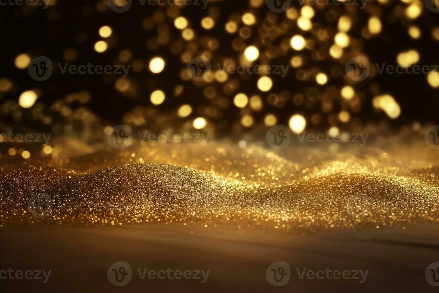 AI generated Golden glitter bokeh lighting texture Blurred abstract background for birthday, anniversary, wedding, new year eve or Christmas. photo