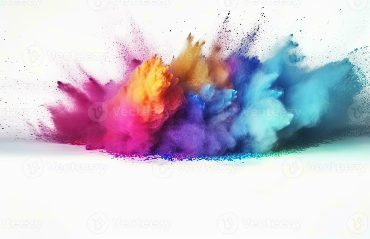 AI generated abstract multicolored powder splatted on white background photo