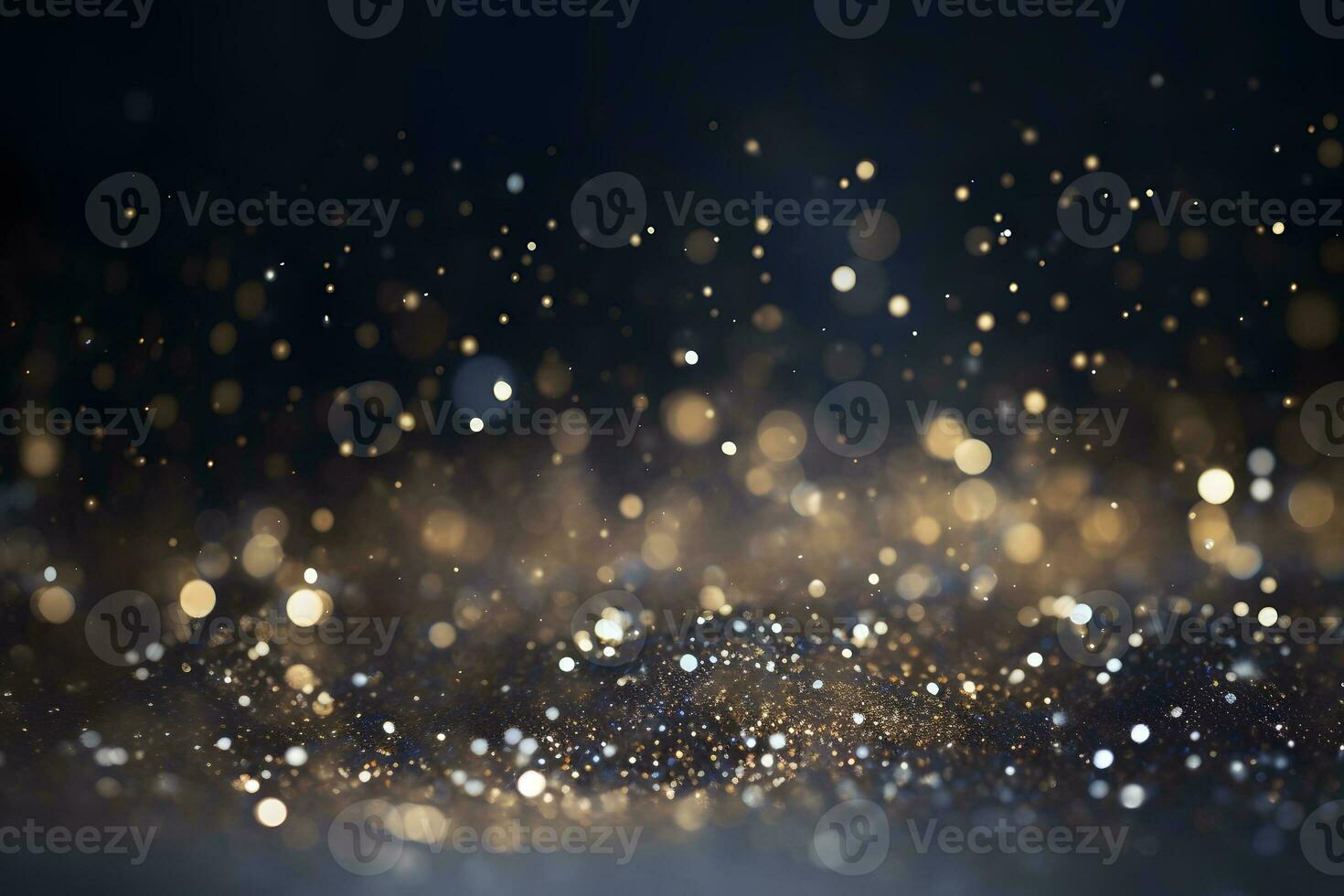AI generated Blurred background with bokeh. Glitter Gold and Happy New Year greeting card. Abstract of Bright and sparkling bokeh background. photo