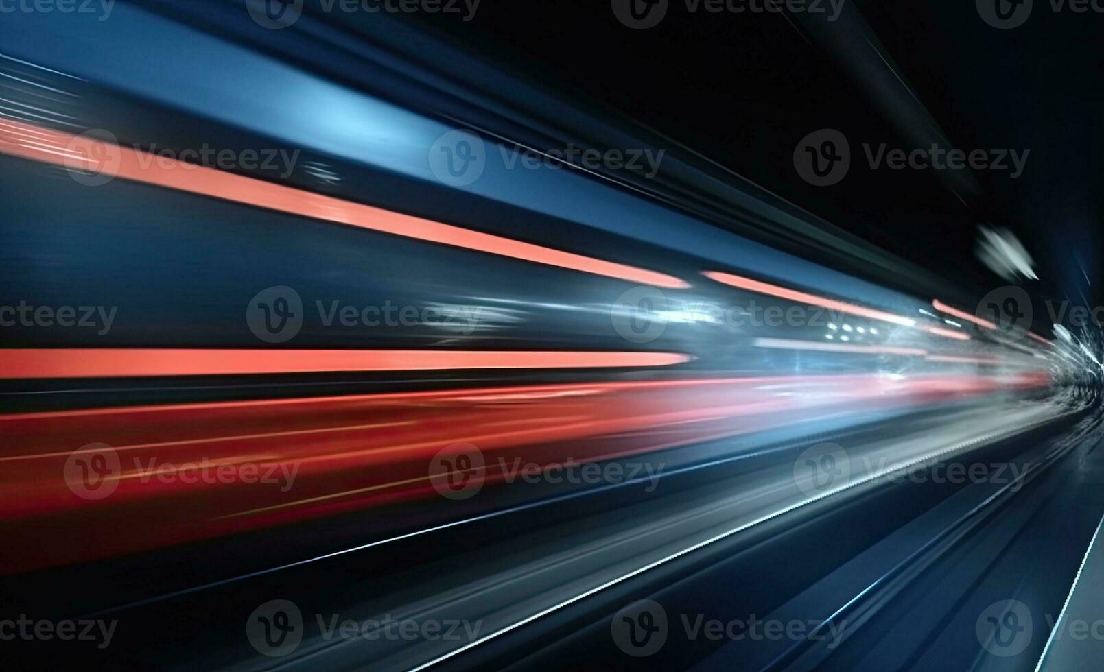 AI generated Long exposure shot of a busy street at night creating dynamic effect of the vehicle lights. photo