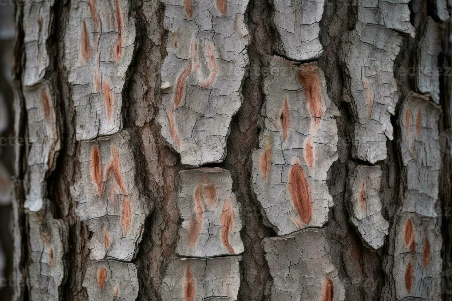 AI generated textured background of old pine wood, with large elements of bark and the resin drips photo