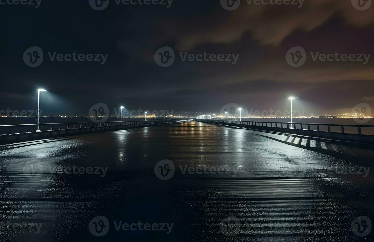 AI generated Night city view and bridge in dark atmosphere photo