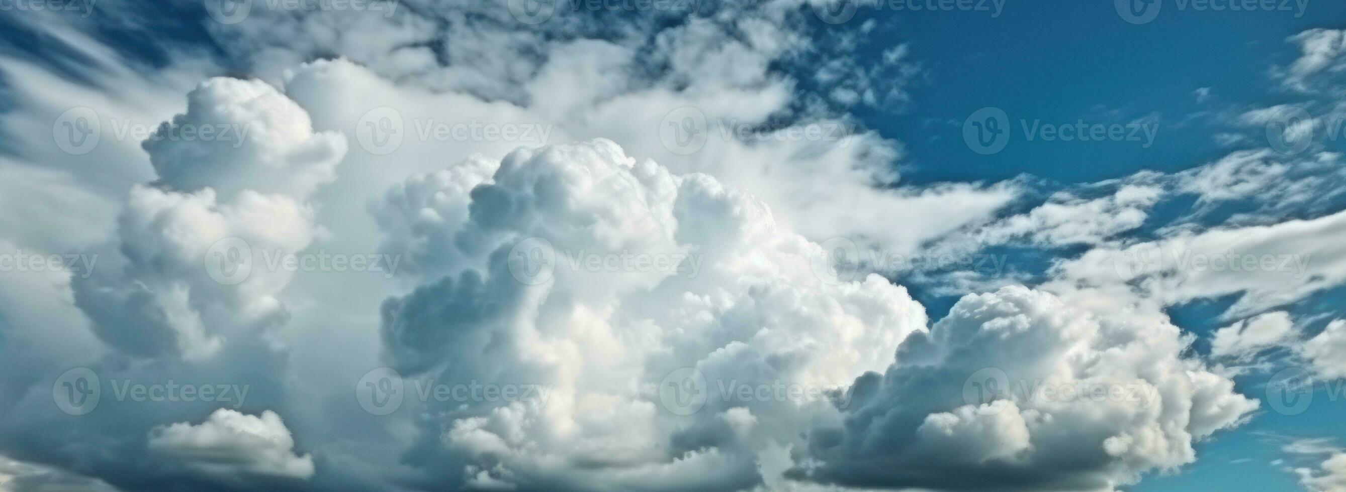 AI generated Blue sky background with white fluffy clouds photo