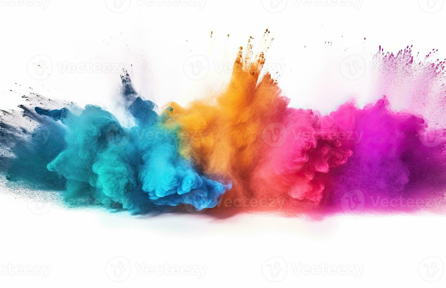 AI generated abstract multicolored powder splatted on white background photo