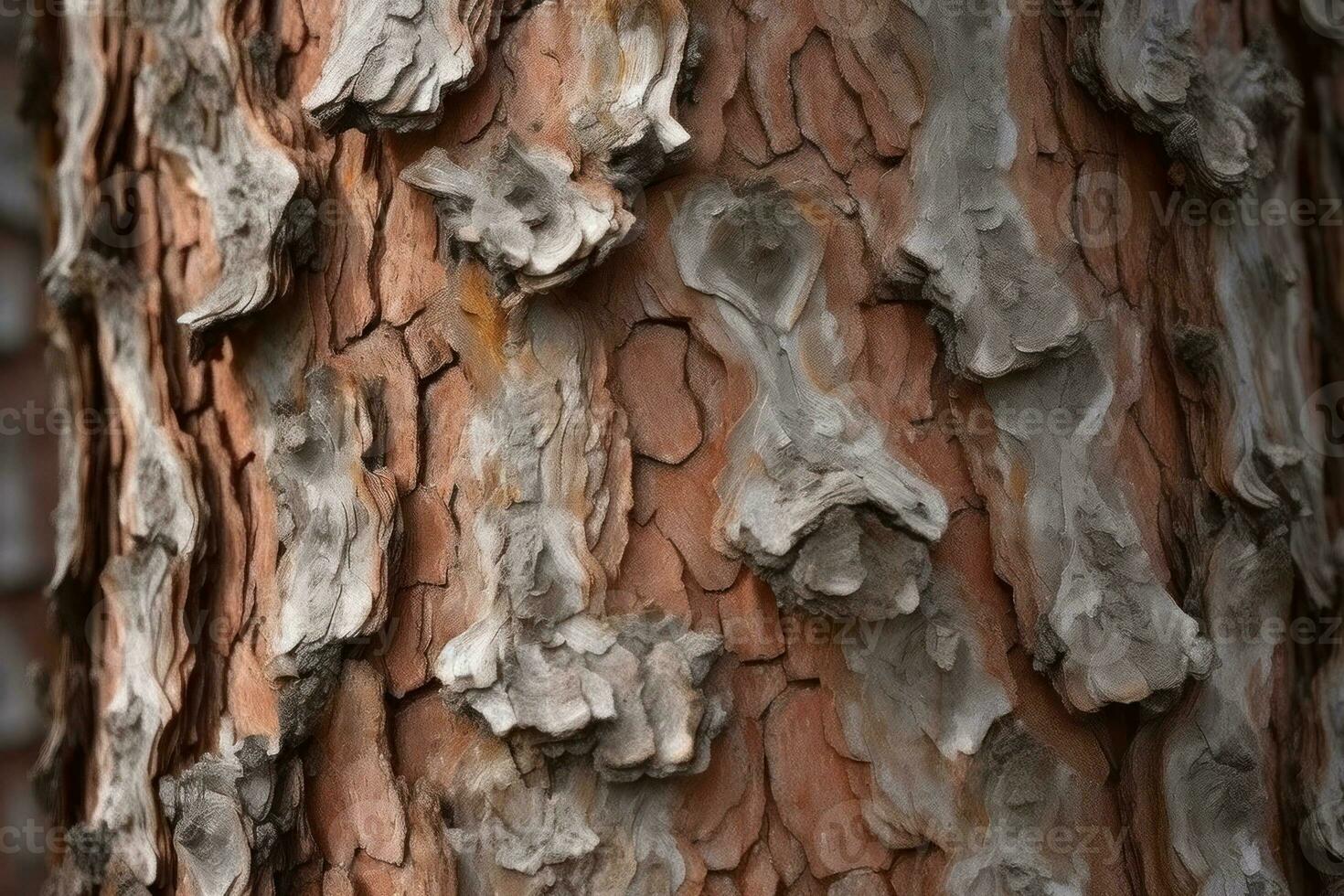 AI generated textured background of old pine wood, with large elements of bark and the resin drips photo