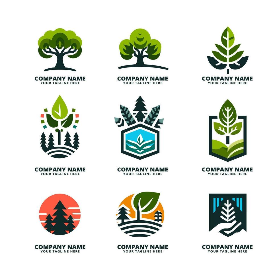 conjunto de árbol logo vector ilustración