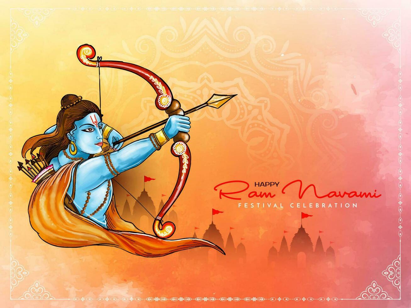 Traditional Happy Ram navami Hindu festival greeting card design vector