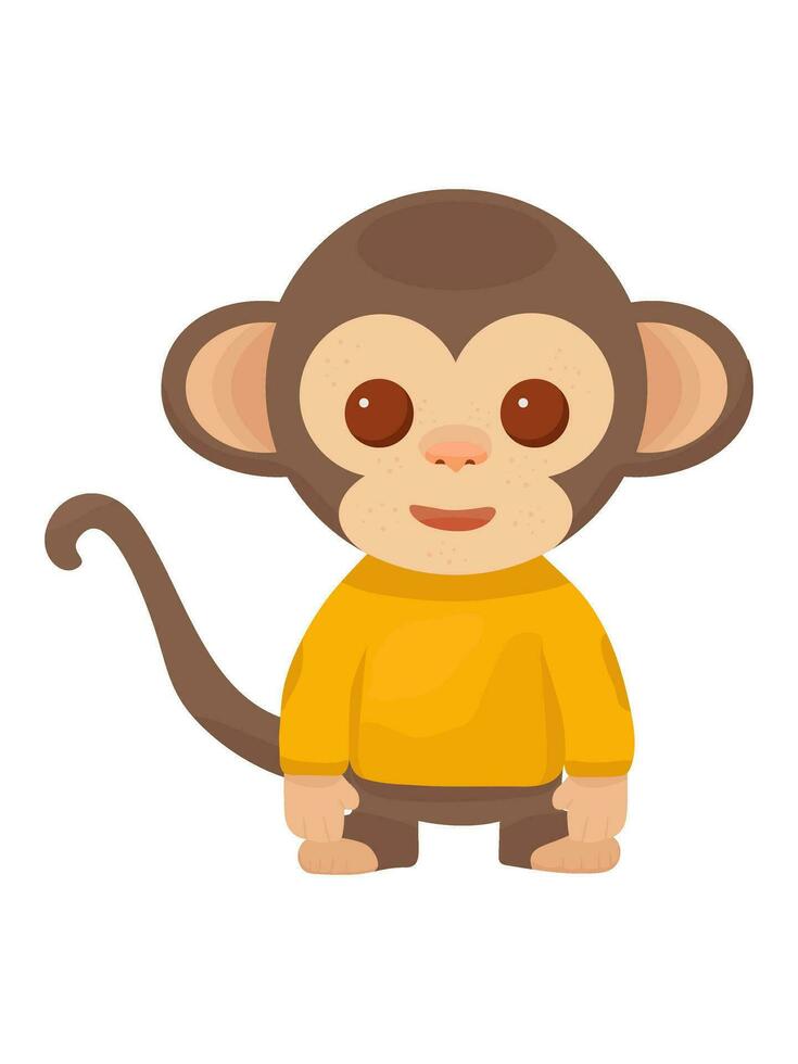 Monkey in a yellow blouse in cartoon style. Bright children's illustration. Vector