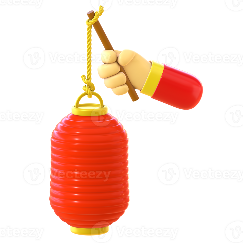 3D render of a cartoon hand holding a Chinese lantern png