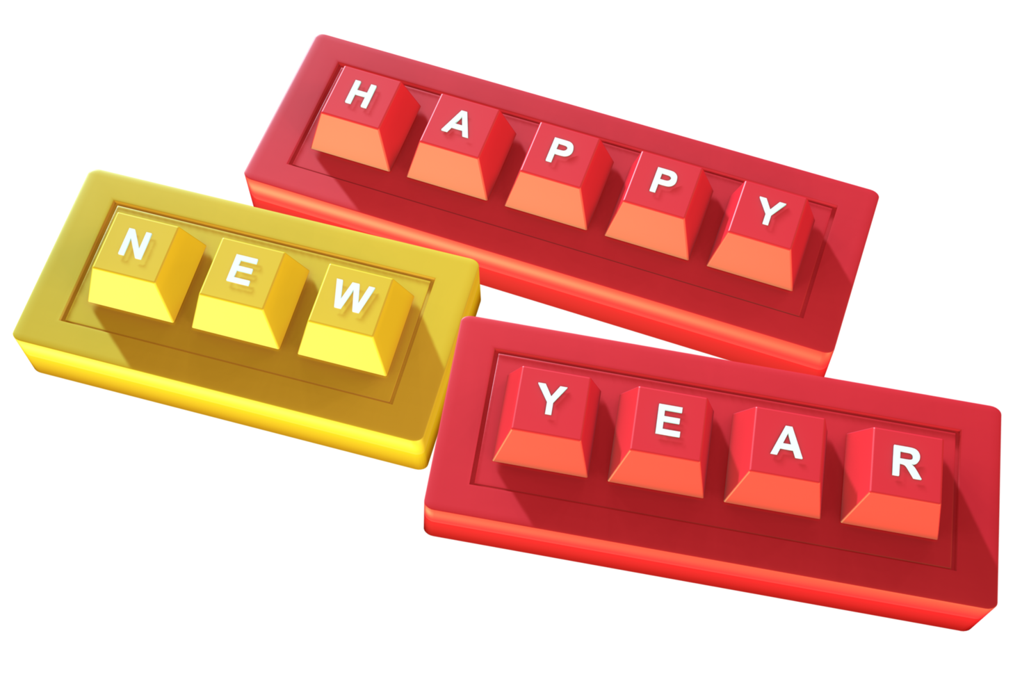 3D render of a keyboard with 'Happy New Year' written on it png