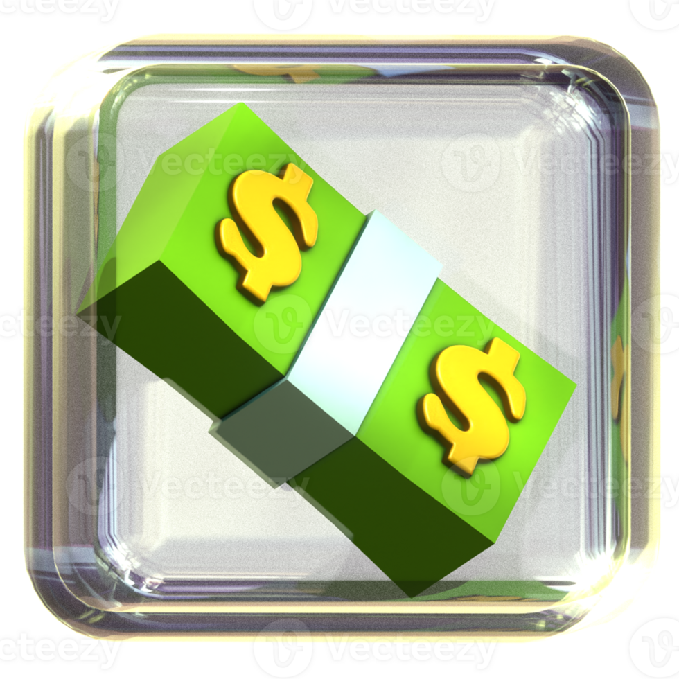 3D render icon of dollar bills inside a glass box png