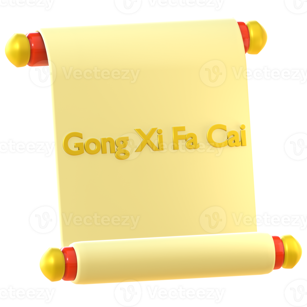 3D render of a Chinese paper scroll icon png