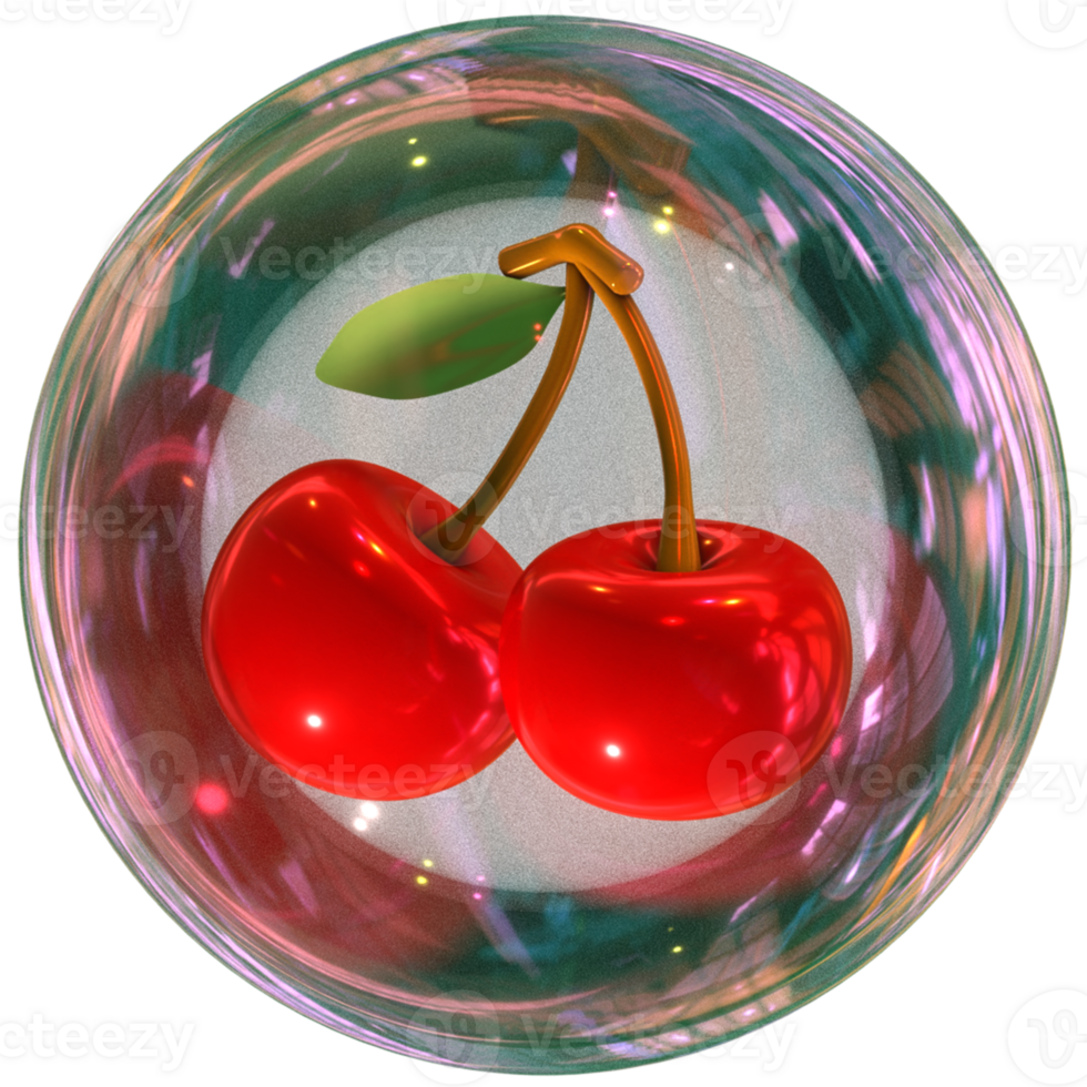 3D render icon of cherry inside a glass sphere png