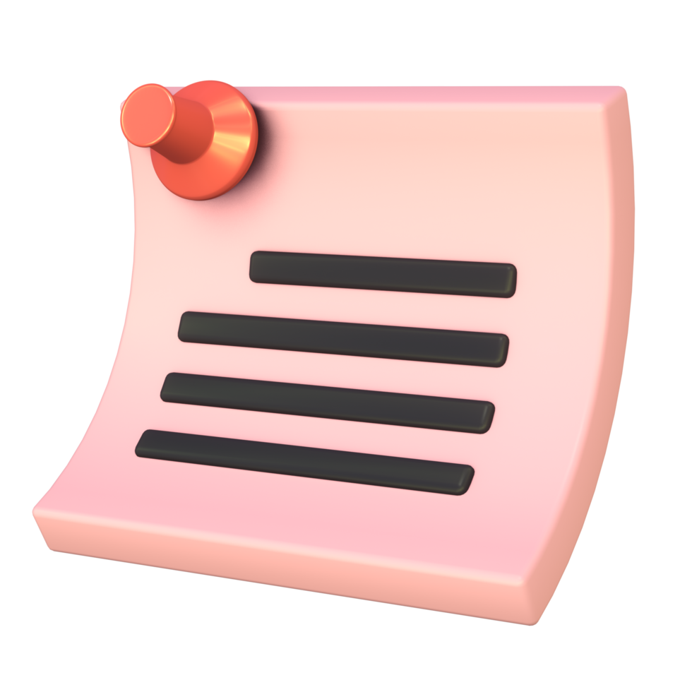 3D render icon of a note paper png