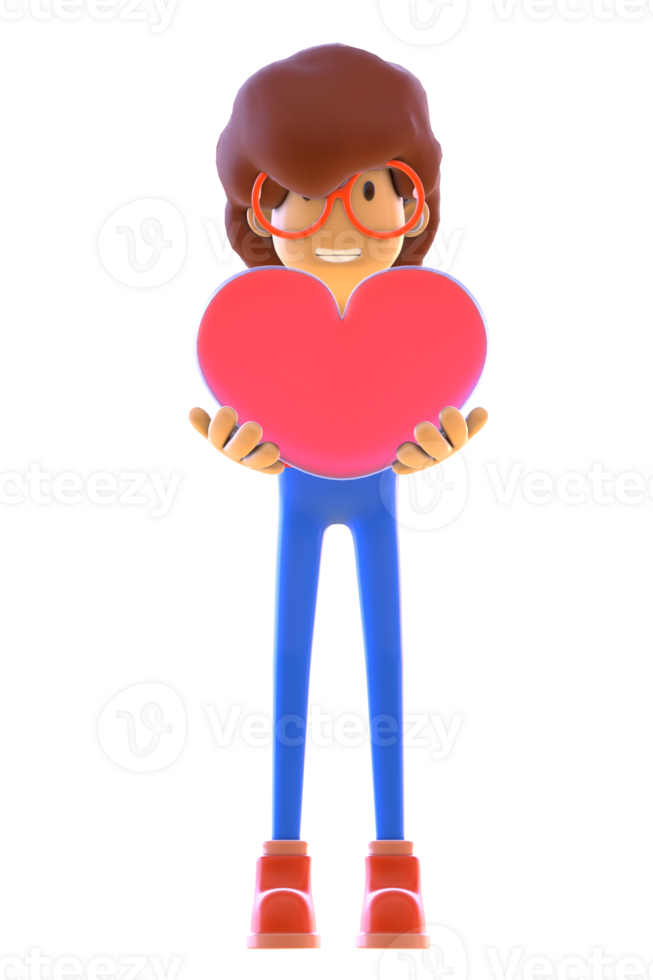 3D render of cartoon boys holding a red heart png