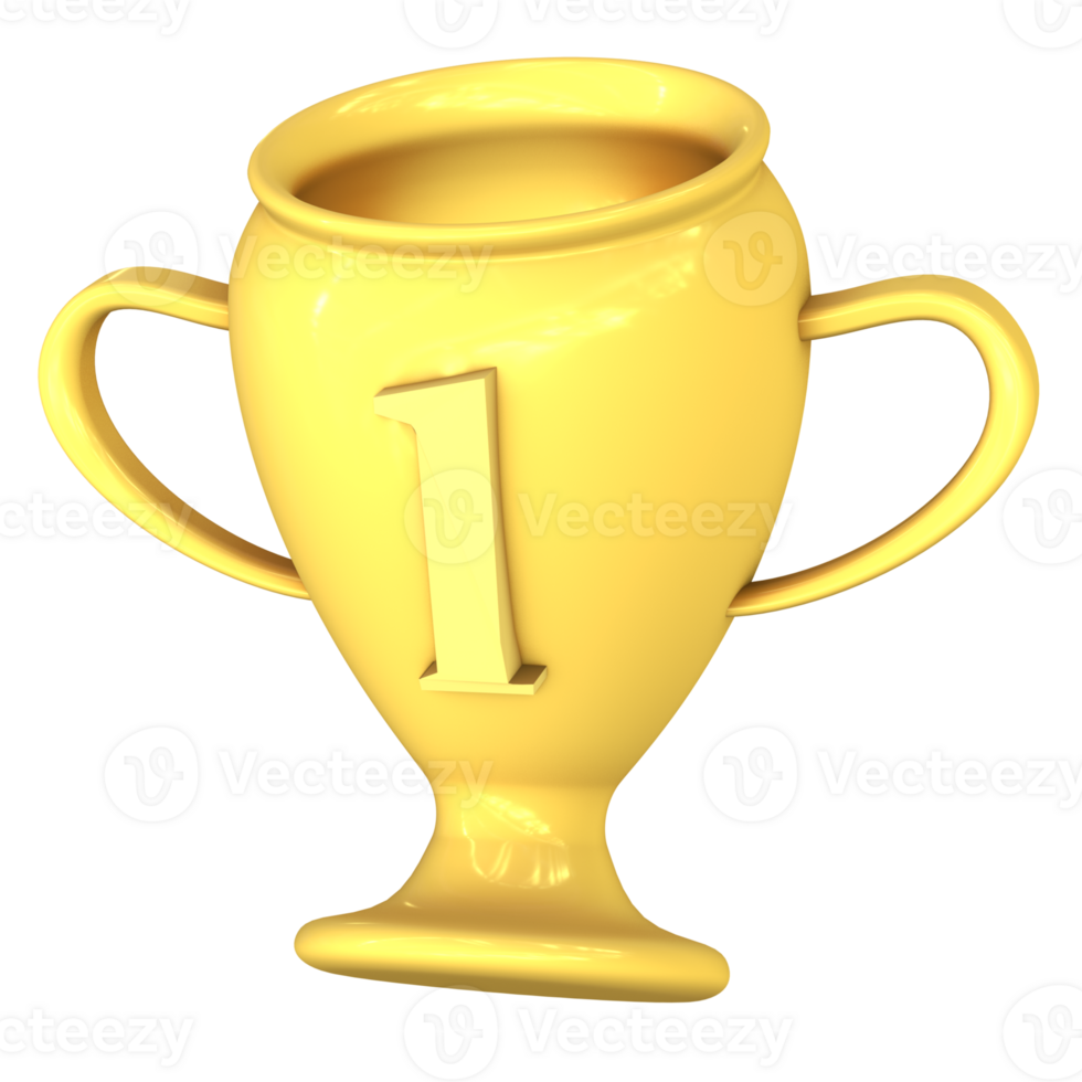 3D render icon of a cartoon golden trophy png