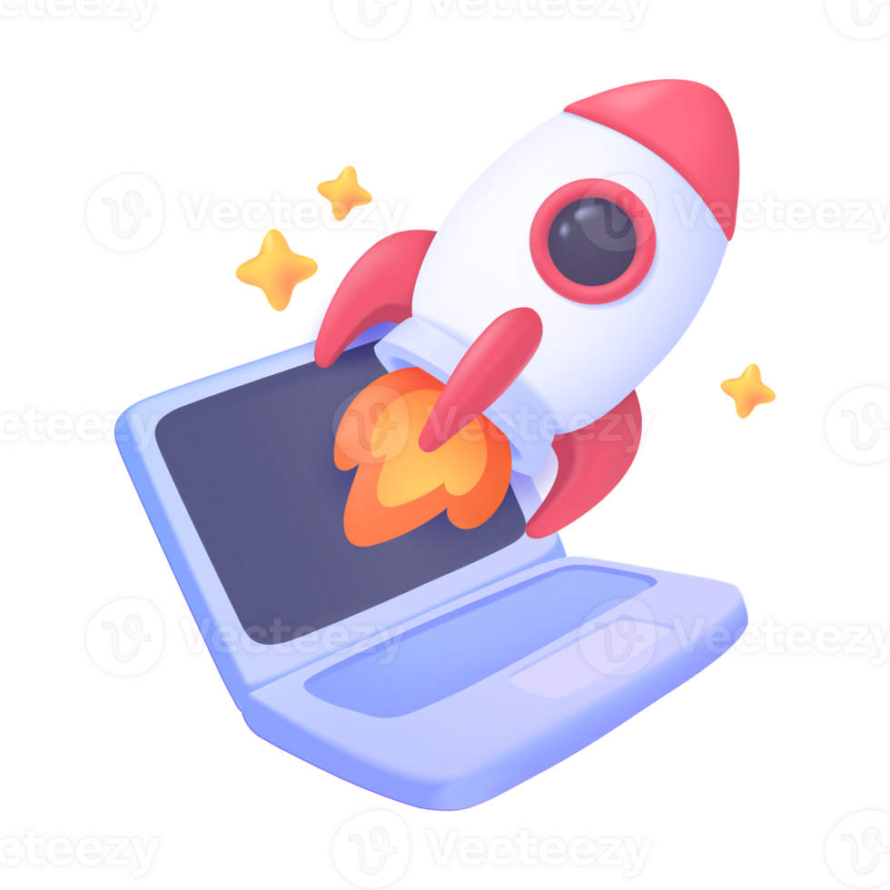 Rocket rising into space Startup business idea. Starting a new business for growth. 3D Illustration. png