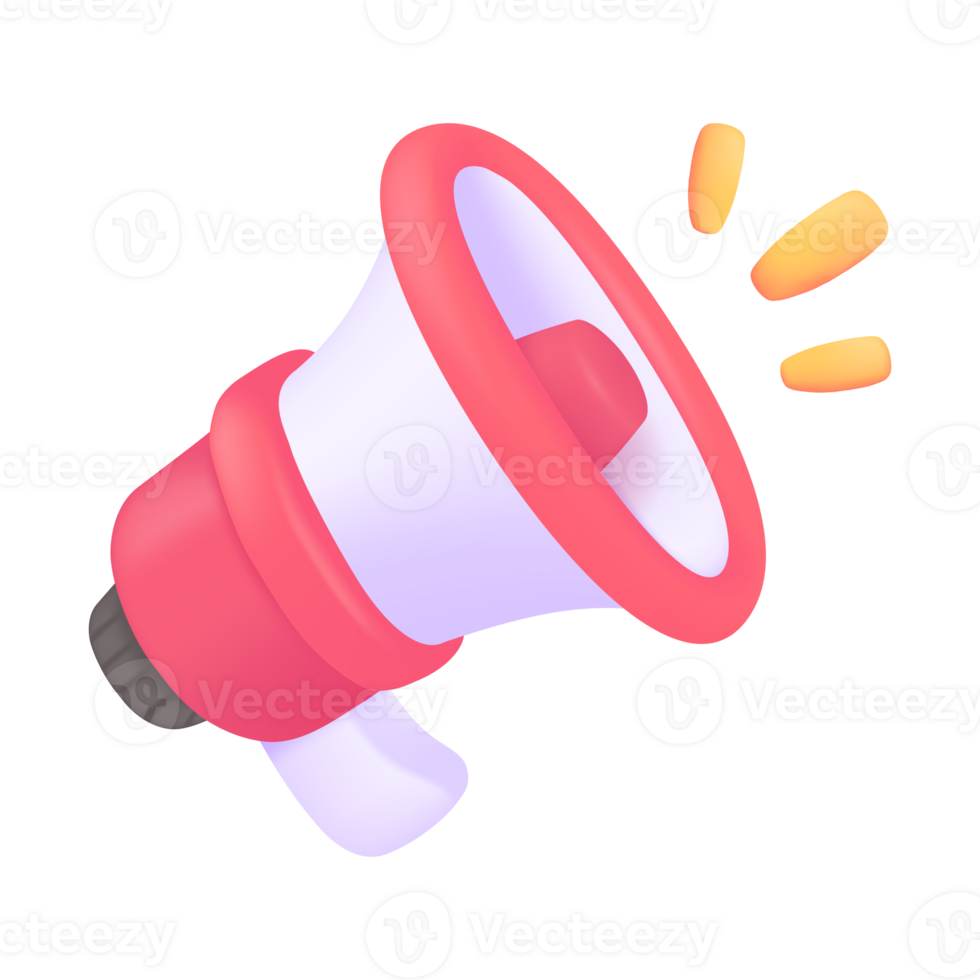 3D megaphone. Loudspeaker broadcasting news alerts. Special discount promotion announcements. png
