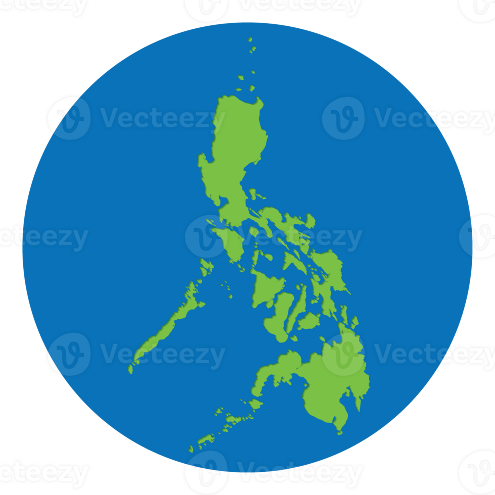 Philippines map. Map of Philippines in green color in globe design with blue circle color. png