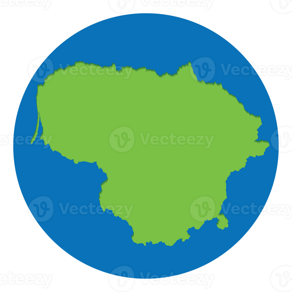 Lithuania map. Map of Lithuania in green color in globe design with blue circle color. png