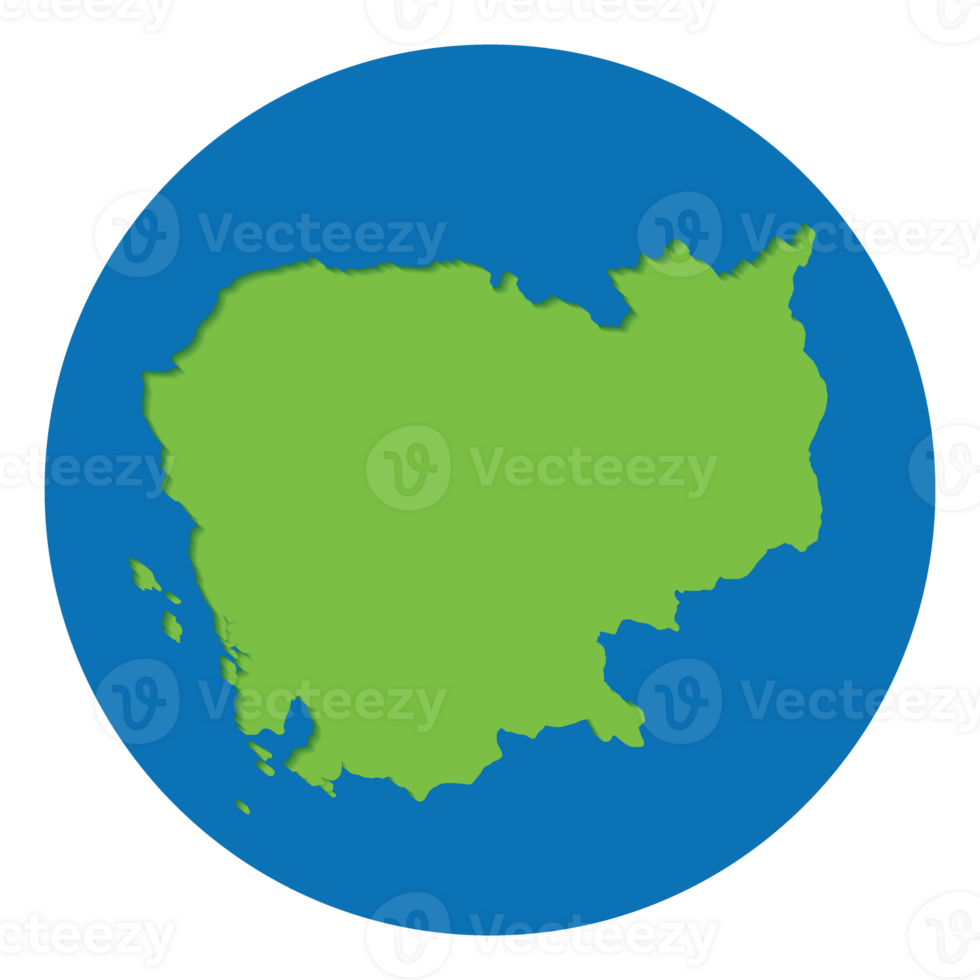 Cambodia map green color in globe design with blue circle color. png