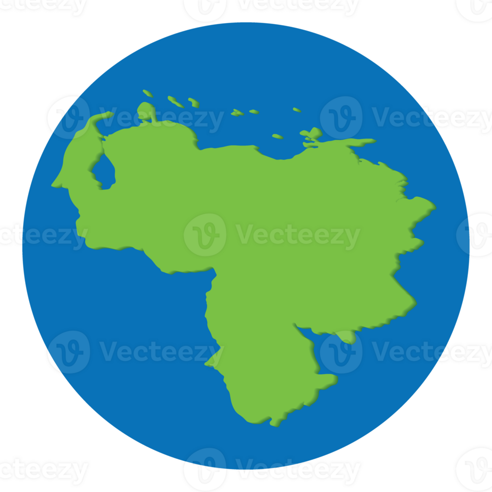 Venezuela map. Map of Venezuela in green color in globe design with blue circle color. png