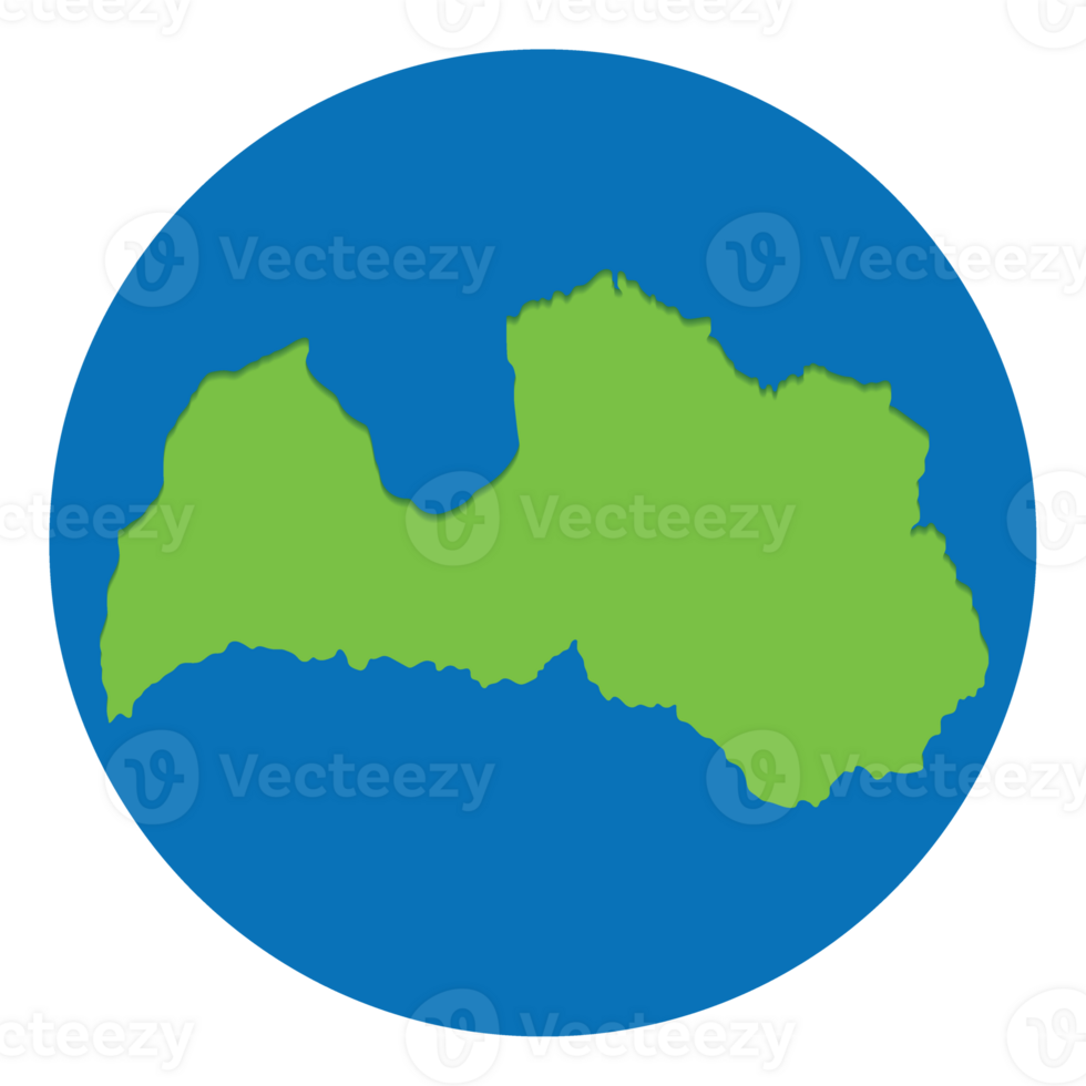 Latvia map. Map of Latvia in green color in globe design with blue circle color. png