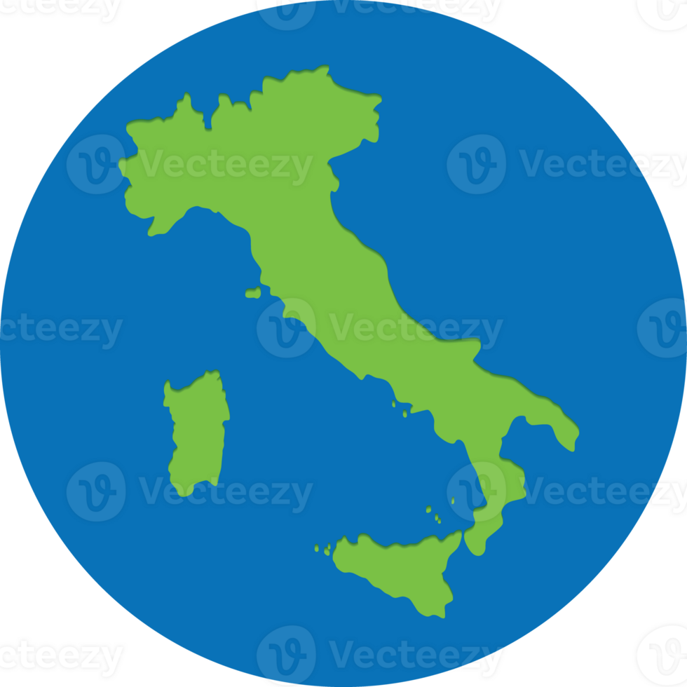 Italie carte dans vert Couleur dans globe conception avec bleu cercle couleur. png