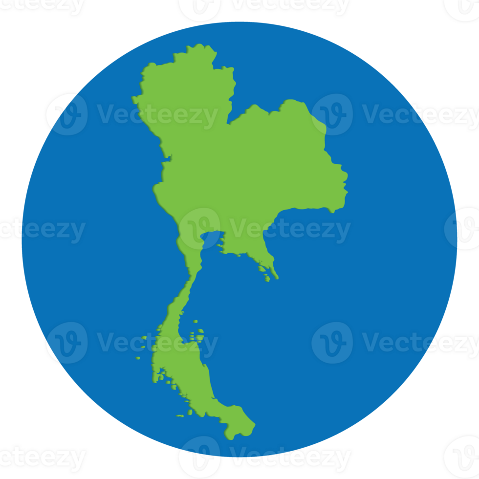 Thailand map green color in globe design with blue circle color. png