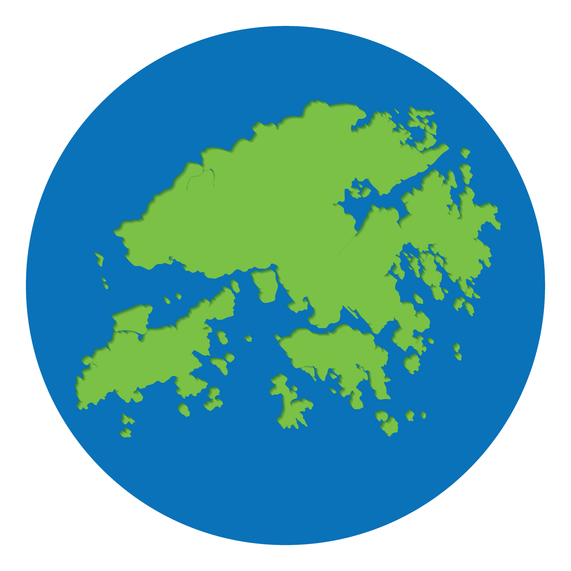 Hong Kong map. Map of Hong Kong green color in globe design with blue