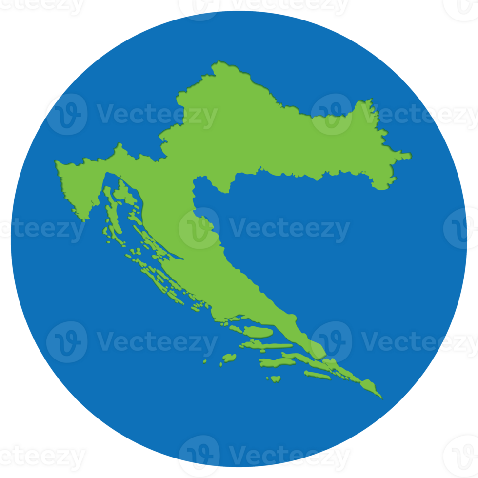 Croatia map. Map of Croatia in green color in globe design with blue circle color. png