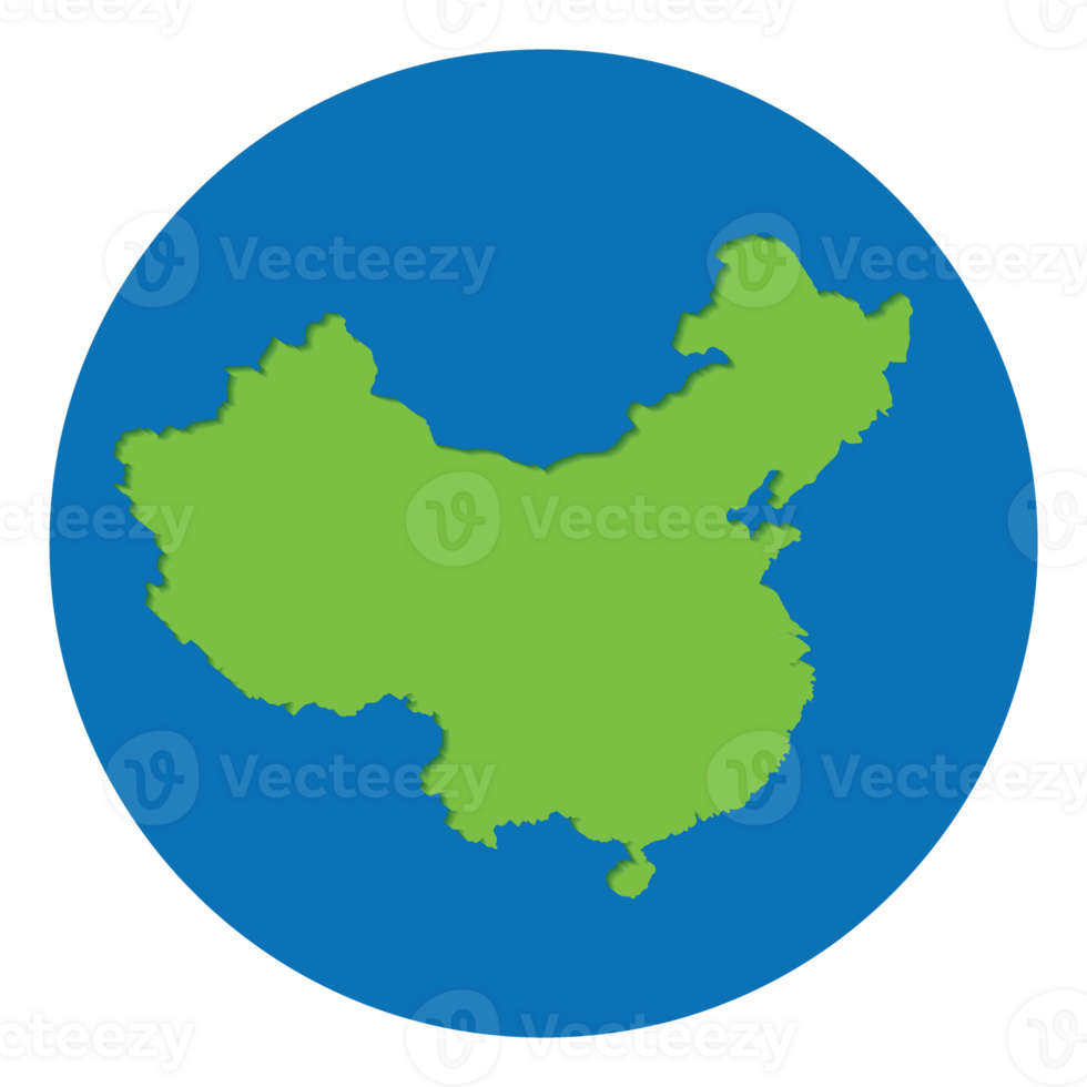 China map green color in globe design with blue circle color. png