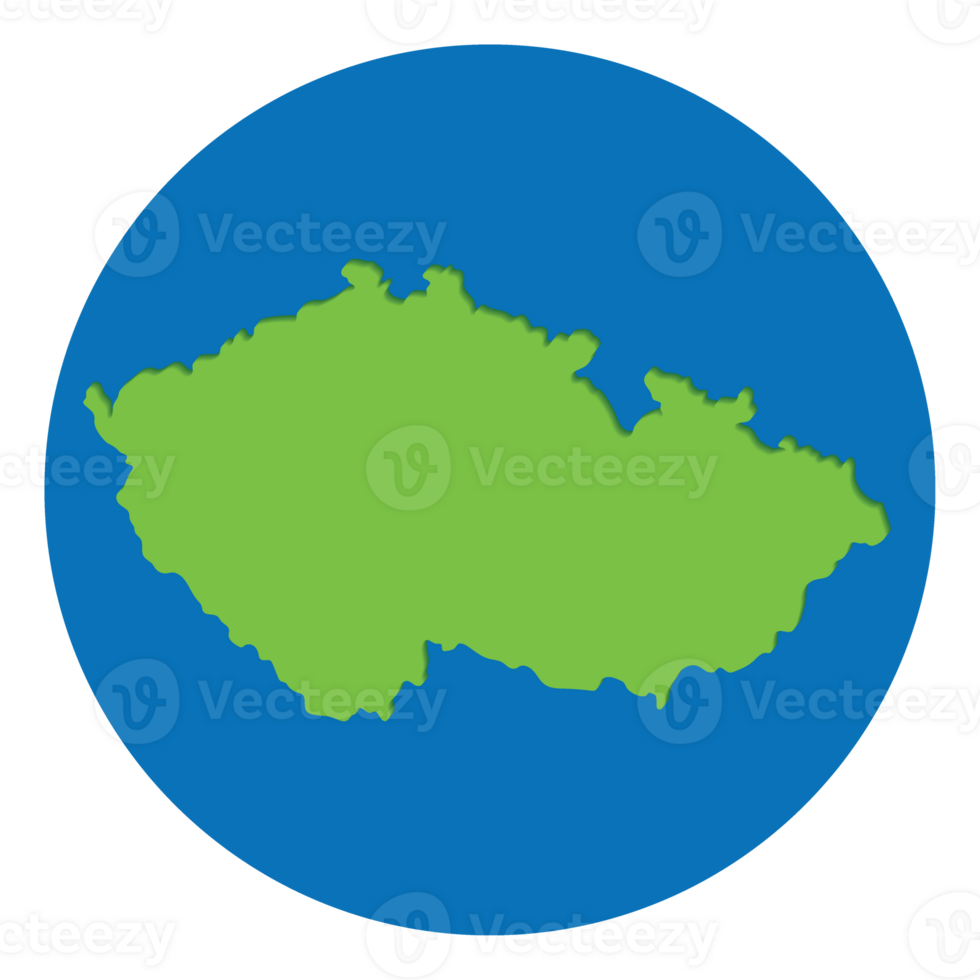 Czechia map. Map of Czech Republic green color in globe design with blue circle color. png