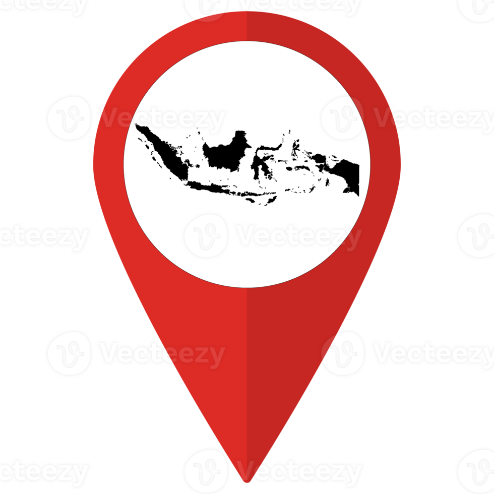 Indonesia map on map pin icon red color isolated png
