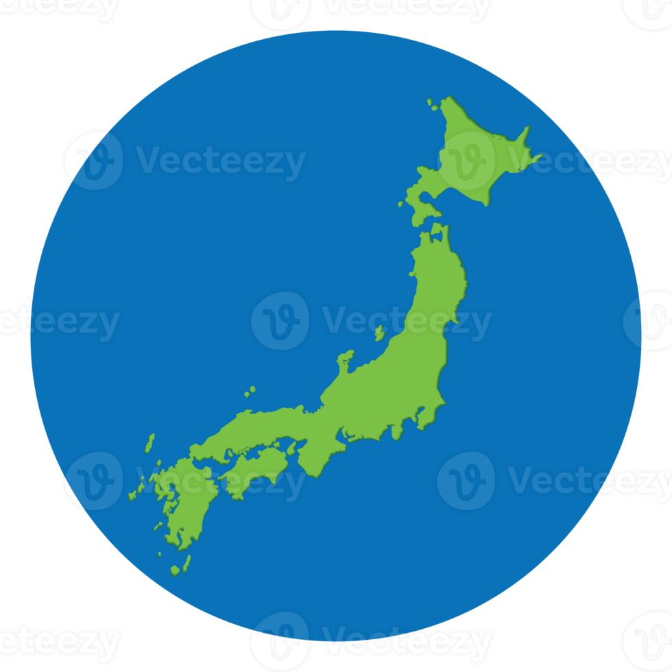 Japan map in green color in globe design with blue circle color. png