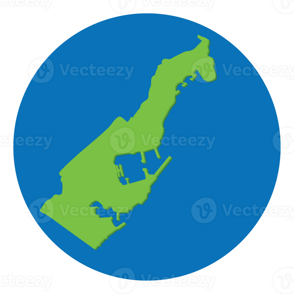 Monaco map. Map of Monaco in green color in globe design with blue circle color. png